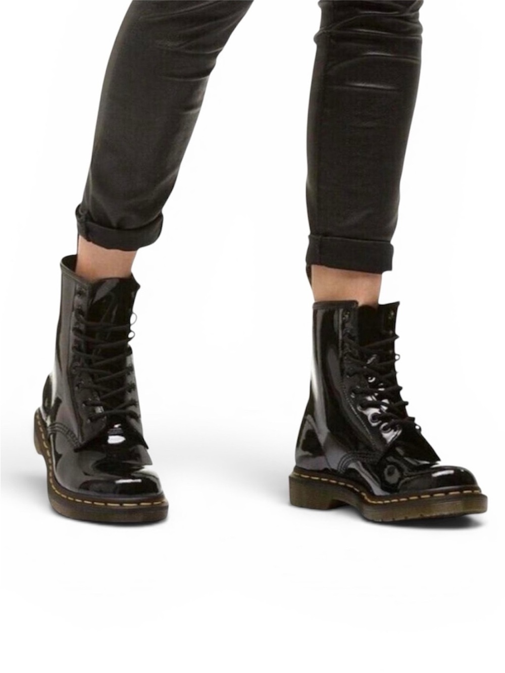 Dr. Martens 1460 Leather Lace Up Boots Shiny Black Patent Lamper Women's 7 NWOT